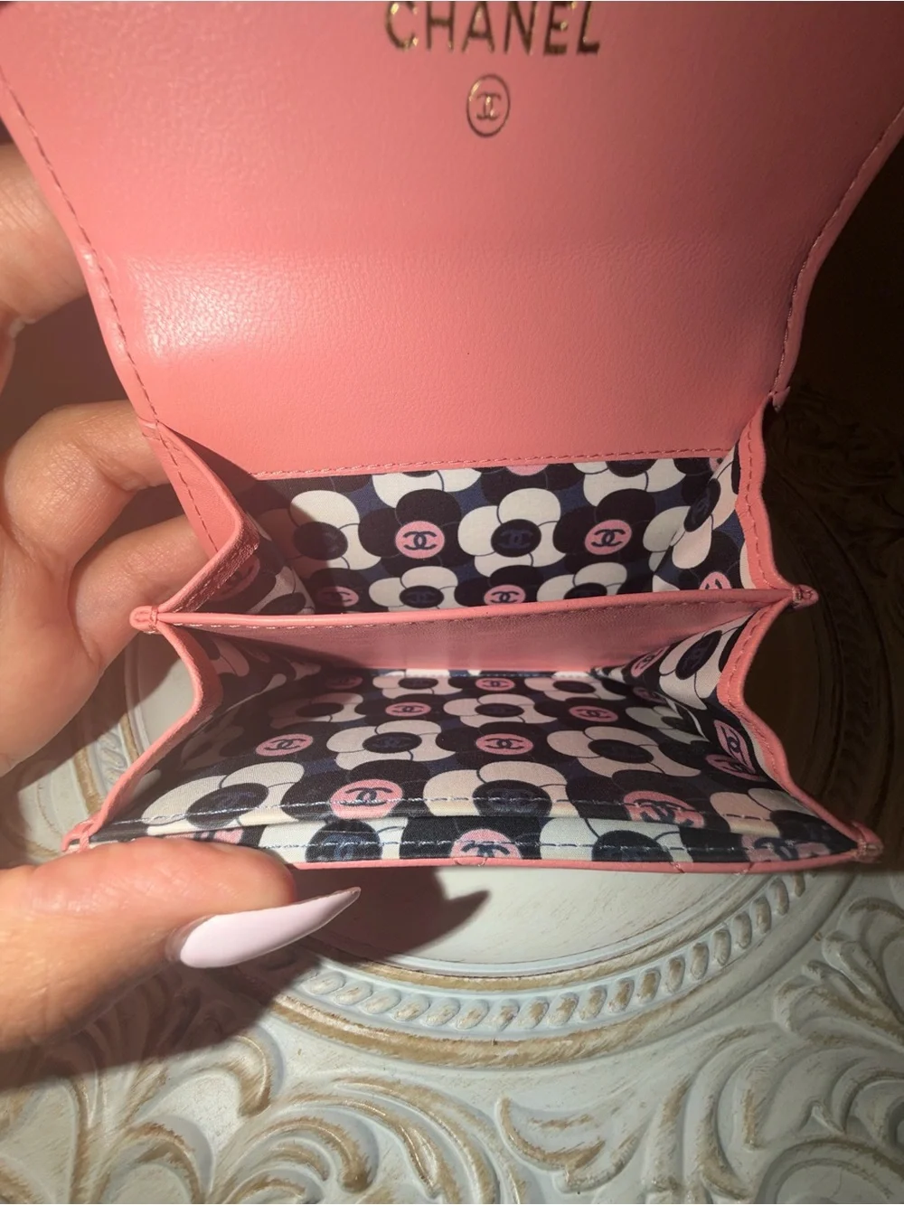 Chanel classic flap compact wallet — pink lambskin | full set + COA